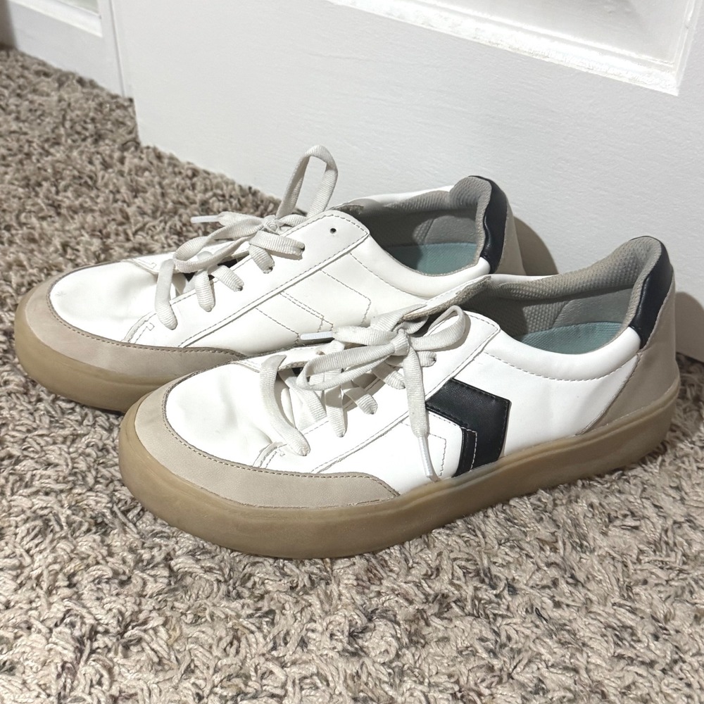 Dr Scholls Madison Lace Sneakers White Black Tan Gum Sole Low Top Women 9.5M